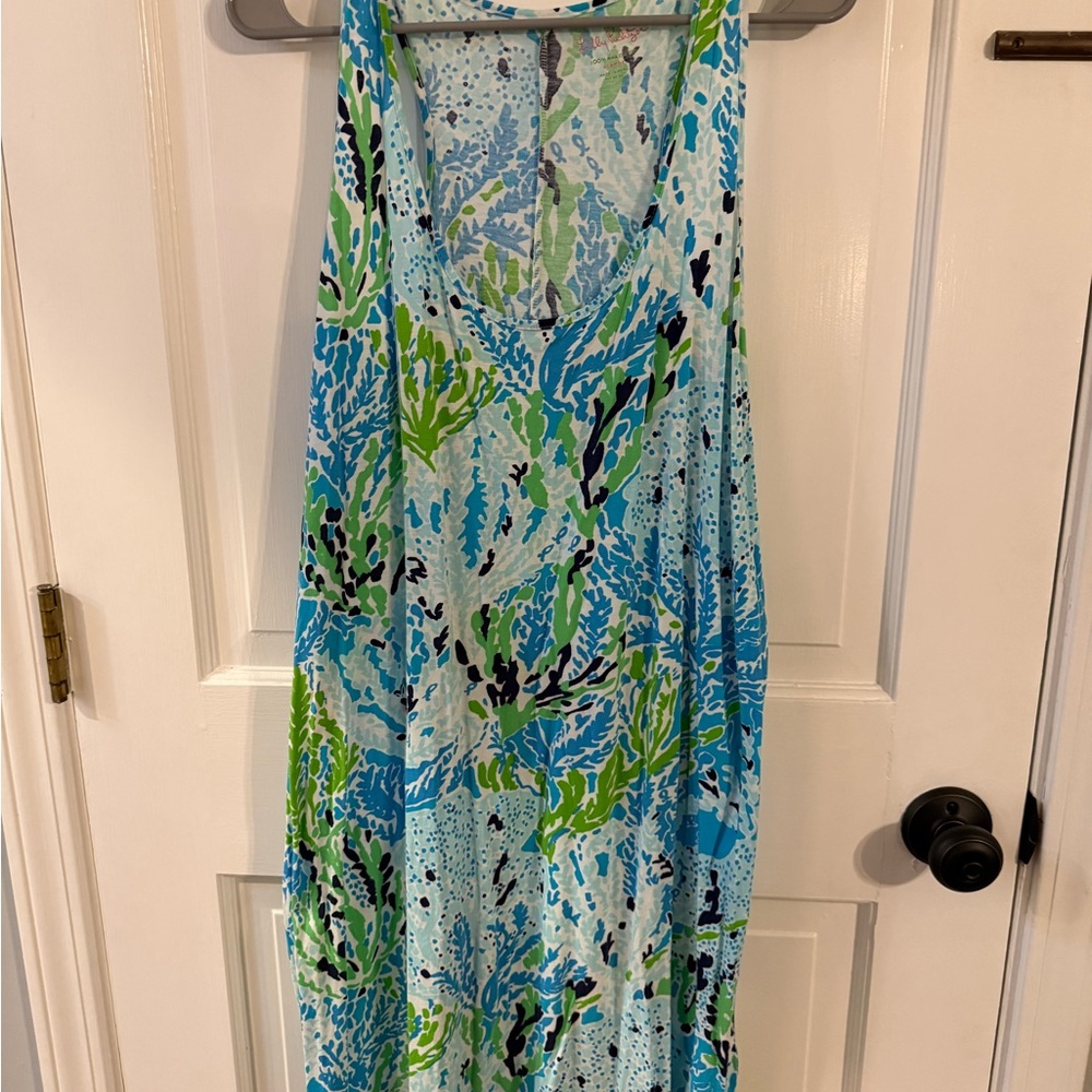 Lilly Pulitzer racerback Sleeveless Dress with Blue and Green Pattern